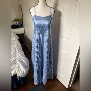 Japna Blue & White Striped Cotton Maxi Dress XL Coastal Summer Sundress
